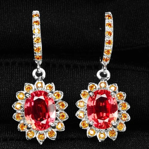 Radiant Pink Padparadscha Sapphire 5.95Ct 925 Sterling Silver Handmade Earrings