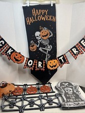 Halloween Decor Lot Box Signs, Banner,Tombstone, Fences Paper Lamp