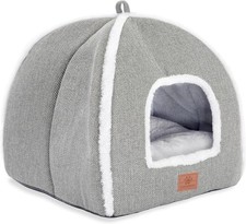15 Inch Grey Warm Plush Cat Cave Bed Tent W/ Washable Cushion