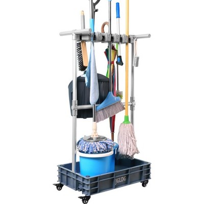 Mobile Mop and Broom Holder，Efficient Storage Solution for Cleaning Tools Kee...