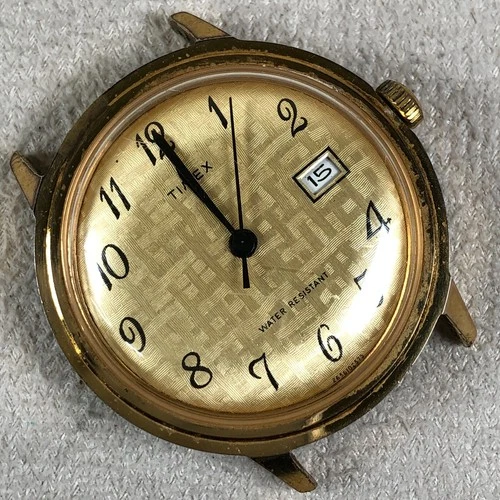 Vintage Timex Marlin Women Date Gold Tone Mechanical Wind 35mm Watch No Band