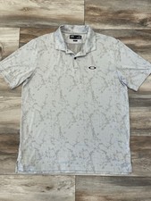 Oakley Men's Marble Jacquard Golf Polo Shirt Arctic White Gray Camo Size Medium