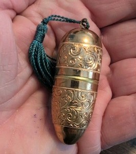 Victorian Germany Ornate Gold Traveling Sewing kit Charm pendant Mint Original