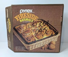 PYREX Fireside Naturals 2220-F 8” Square Cake Dish & Basket NEW w/ Open Box
