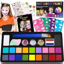 Drawdart Face Painting Kit for Kids - 20 Colors Water Based Non-Toxic Paint