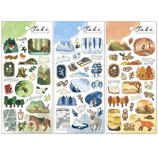 Mind Wave Sticker Sheet Set of 3 - Nature Countryside Green, White & Brown