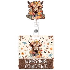 Nursing Student Badge Reel Buddy Floral Cow Retractable Swivel Clip ID