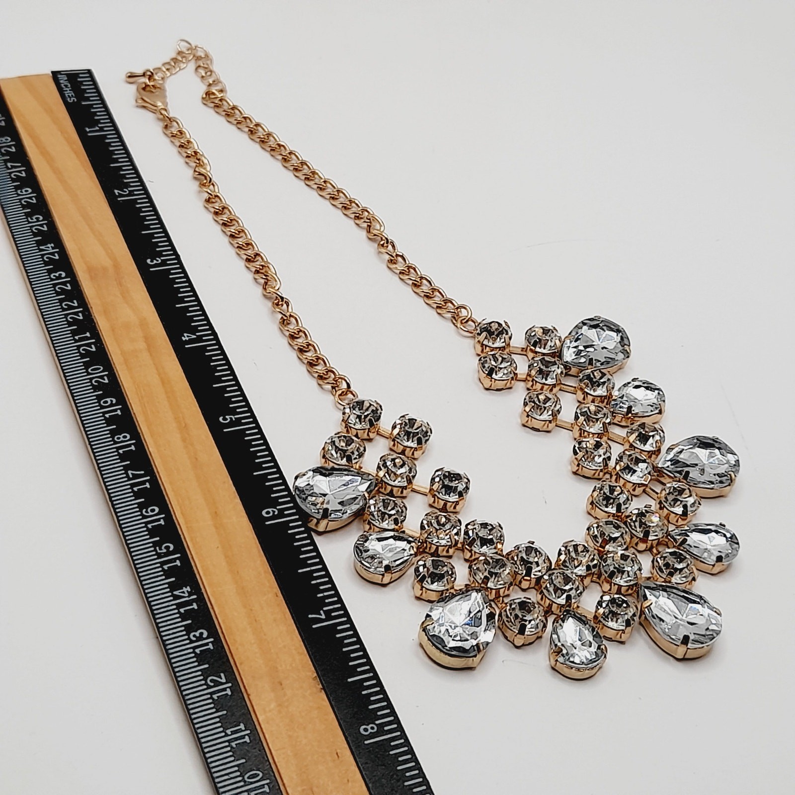 Clear Rhinestone Gold Tone Statement Necklace Bri… - image 9