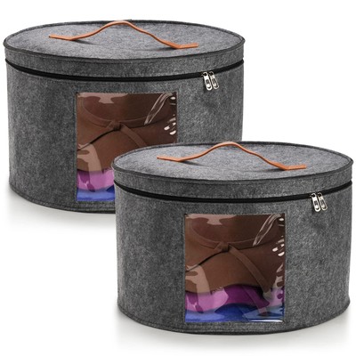 2 Pack Hat Box with Lid, 16.5 x 10 Foldable Felt Hat Storage Box, Travel Case...