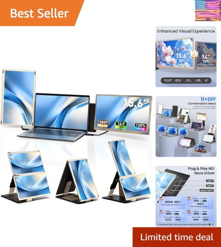 Triple Laptop Screen Extender - 15.6" Monitor IPS FHD 1080P Detachable Portab...