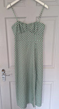 Zara Mint Green Polka Dot Linen Blend Midi Dress XS Cut Out Back Button Front