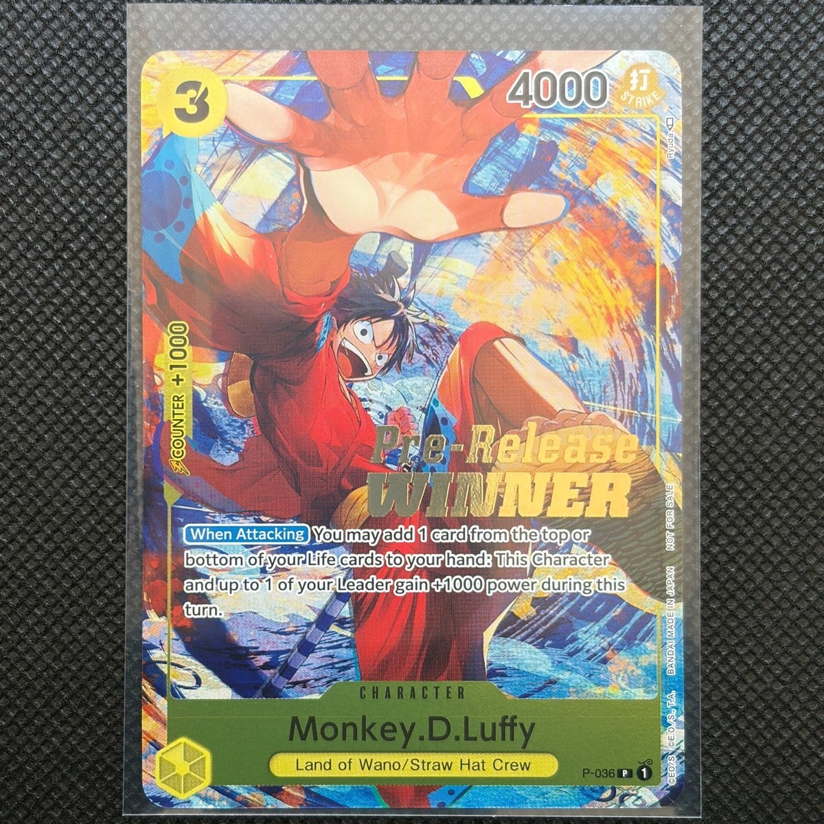 Monkey D Luffy P-036 Pre-Release Tournament Winner One Piece Promo