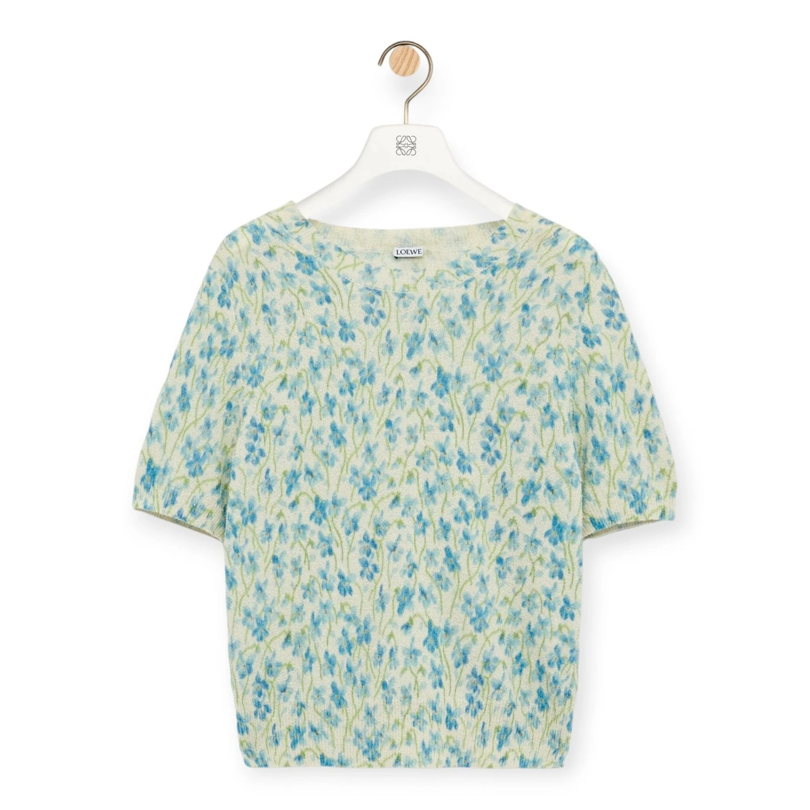 Loewe — Loewe Floral Knit Top S EU 36 UK 8 US 4 Blue White Short Sleeve Cotton