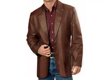 New Men's Brown 100 Real Lambskin Leather Jacket Blazer Two-Button Formal Coat