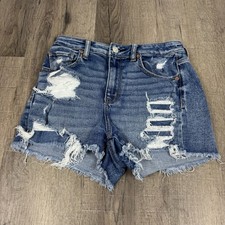 American Eagle Jean Shorts Womens Size 4 Mom Mid Rise Distressed Stretch Denim