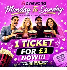 1x Cineworld Ticket MONDAY TO Sunday ( Read Description)