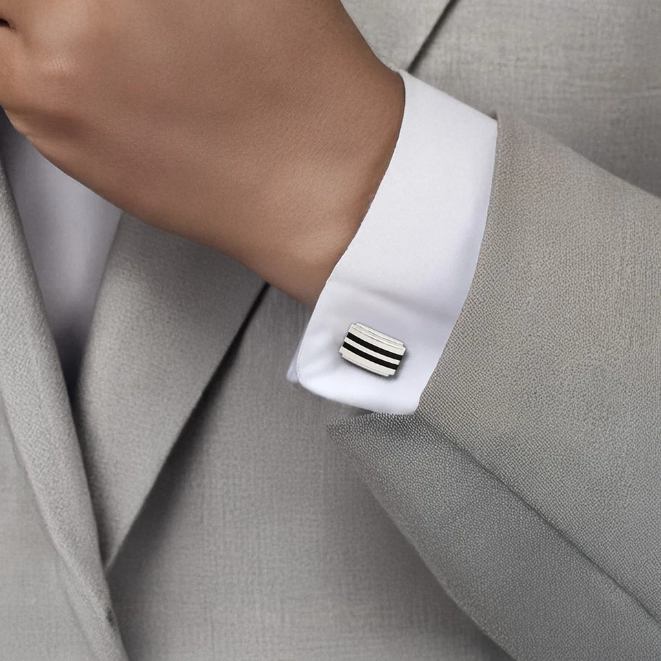 Stainless Steel Black Rubber Cufflinks Set for Men - Imagem 3 de 4