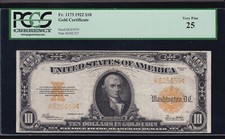 US 1922 $10 Gold Certificate FR 1173 PCGS 25 VF (459)