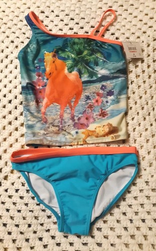 GIRL'S TANKINI BATHING SUIT SIZE 7-8 HORSE BEACH 2 PIECE BRAND NEW WITH TAGS