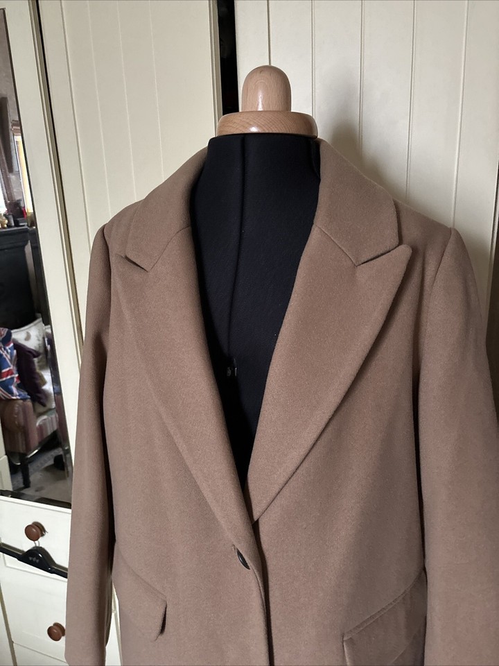 M&S Marks & Spencer Caramel Beige Single Breasted Tailored Coat Size 16