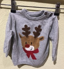 H M Baby REINDEER Gray Christmas Viscose Cotton Blend Sweater Sz 4-6 Mths z6