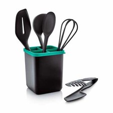 NUOVO tupperware utensile da cucina set 5 pezzi mestolo, cucchiaio semplice, pinze, spatola, frusta