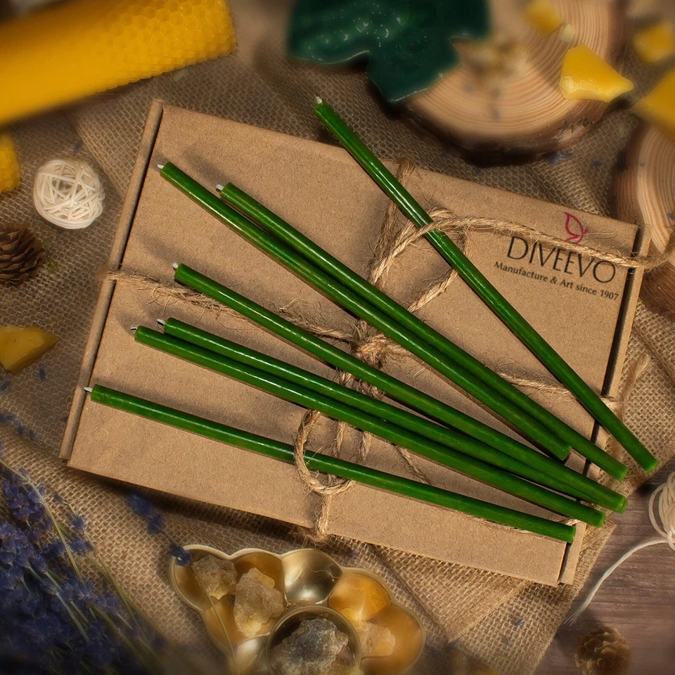 Velas rituais de cera de abelha verde Diveevo 50 peças 6,3"x0,2" sem gotejamento sem fumaça 30min  - Imagem 4 de 4