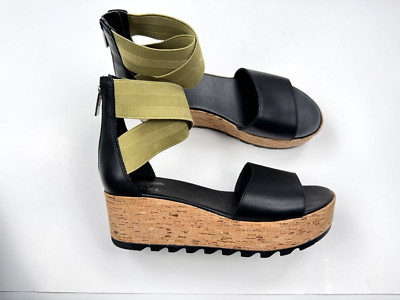 SOREL Cameron Platform Ankle Strap Wedge Sandal Women 8 NWOB $130 Green Black