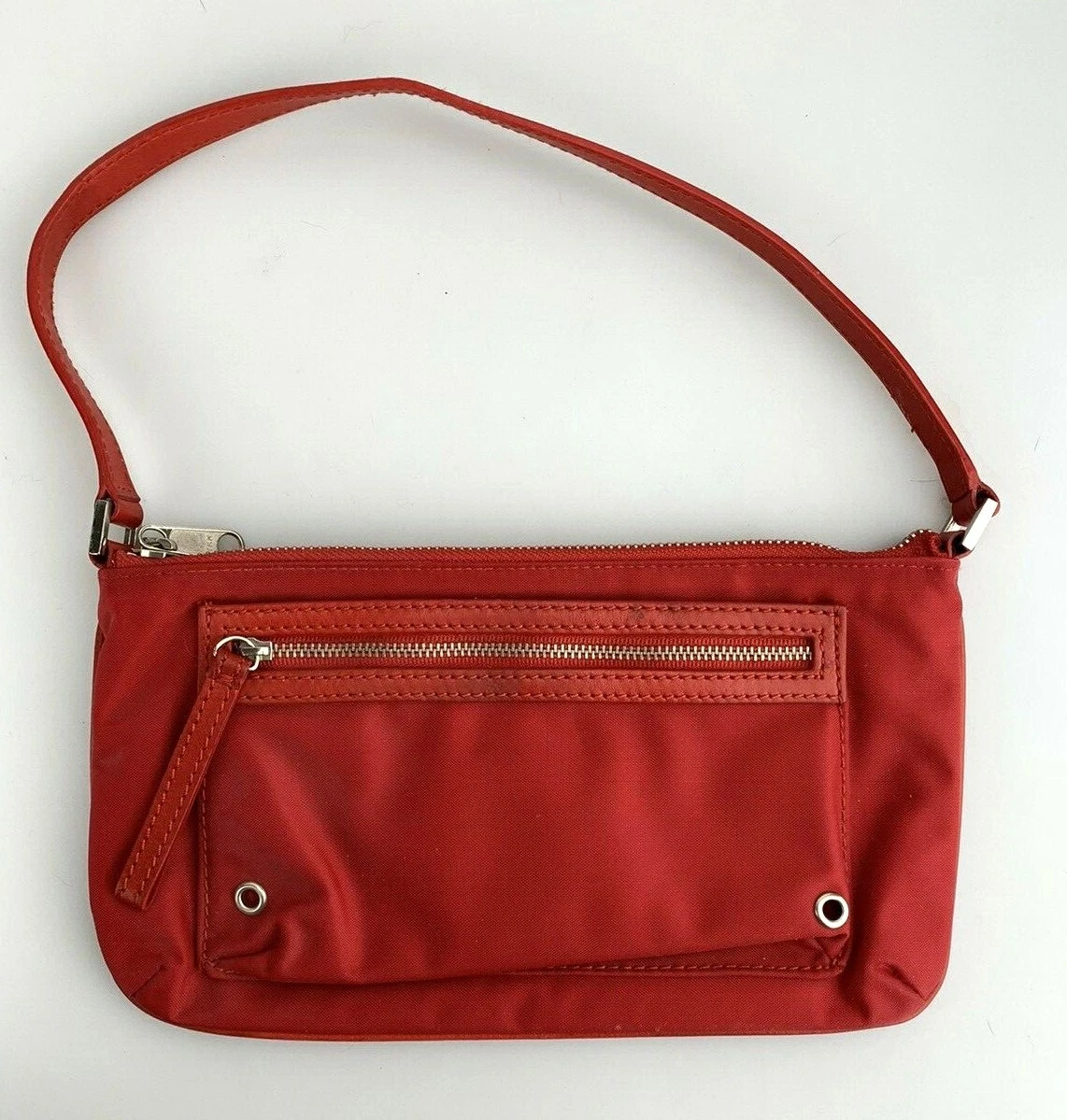 Banana Republic Purse Red Nylon Leather Trim Small Shoulder Bag