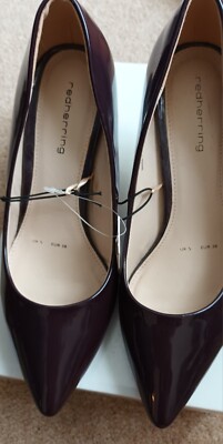 Red Herring Aubergine Patent Court Shoes, Size Bnwt UK