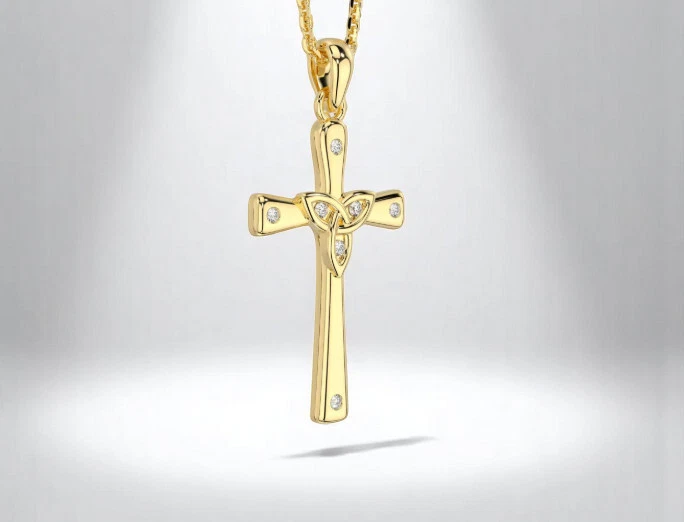 14K Solid Yellow Gold Celtic CrossDiamond Pendant, Celtic Diamond Cross Pendant - Image 2 of 3