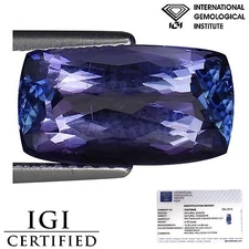 3.79 Ct IGI Certified AA+ Natural Tanzanite Greenish Blue Violet Cushion Cut