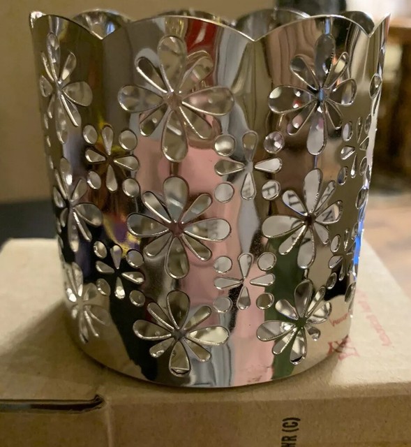Yankee Candle Holder Metal Silver Floral Flower Burst eBay