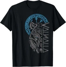 Valhalla Wolf Mask Odin Runes Norse Compass Viking T-Shirt