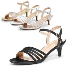 Women Ankle Strap Open Toe Low Kitten Heel Wedding Party Dress Heeled Sandals