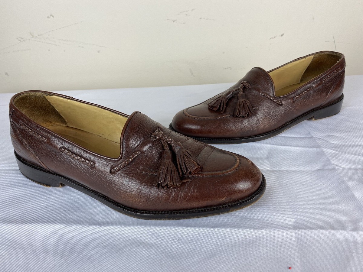 Johnston & Murphy Mens 8M Brown Leather Tasseled Slip On 