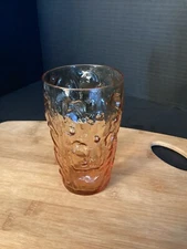 Anchor Hocking Lido Milano Bumpy Crinkle Ambor Glass Tumbler 12oz 5.5" Vintage