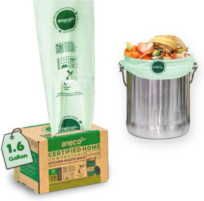 100% Home Compostable Food Waste Bags (1.6 Gallon Trash Bags, 50 Count), Small K