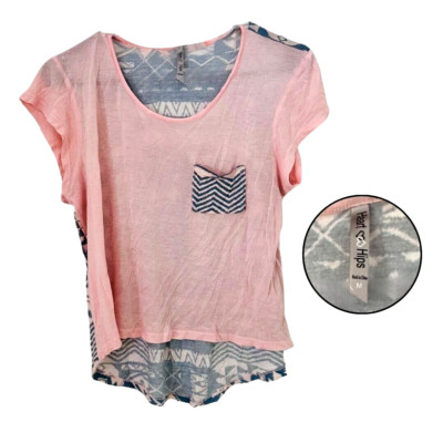 Heart & Hips Layered Top Size M Pink Blue Ladies Blouse