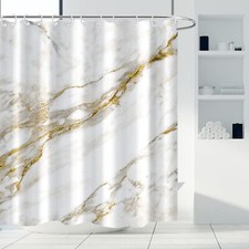 Modern White and Gold Marble Shower Curtain with Waterproof Fabric