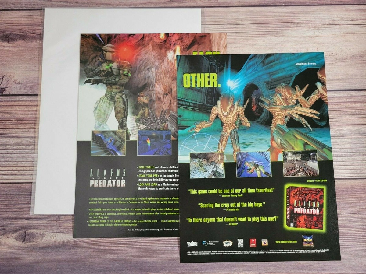 Alien Versus Vs Predator PC Game 1999 Vintage 2 Page Promo Ad Art