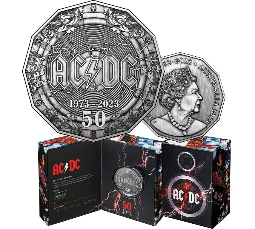 2023 Royal Australian Mint AC/DC 50c 50th Anniversary Silver