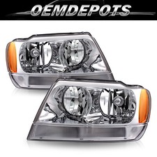 Headlights For 1999-2004 Jeep Grand Cherokee Wj Chrome Housing Amber Lhrh 99-04
