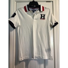 Tommy Hilfiger Polo Shirt Kids Size M 12/14 White Short Sleeve Varsity H Logo