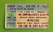 Billet de concert Metallica 1992 28/06/92 Buckeye Lake Music Center Ohio