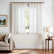 White Curtains with Curling Ribbon Linen Curtains for Living Room Bedroom Sto...