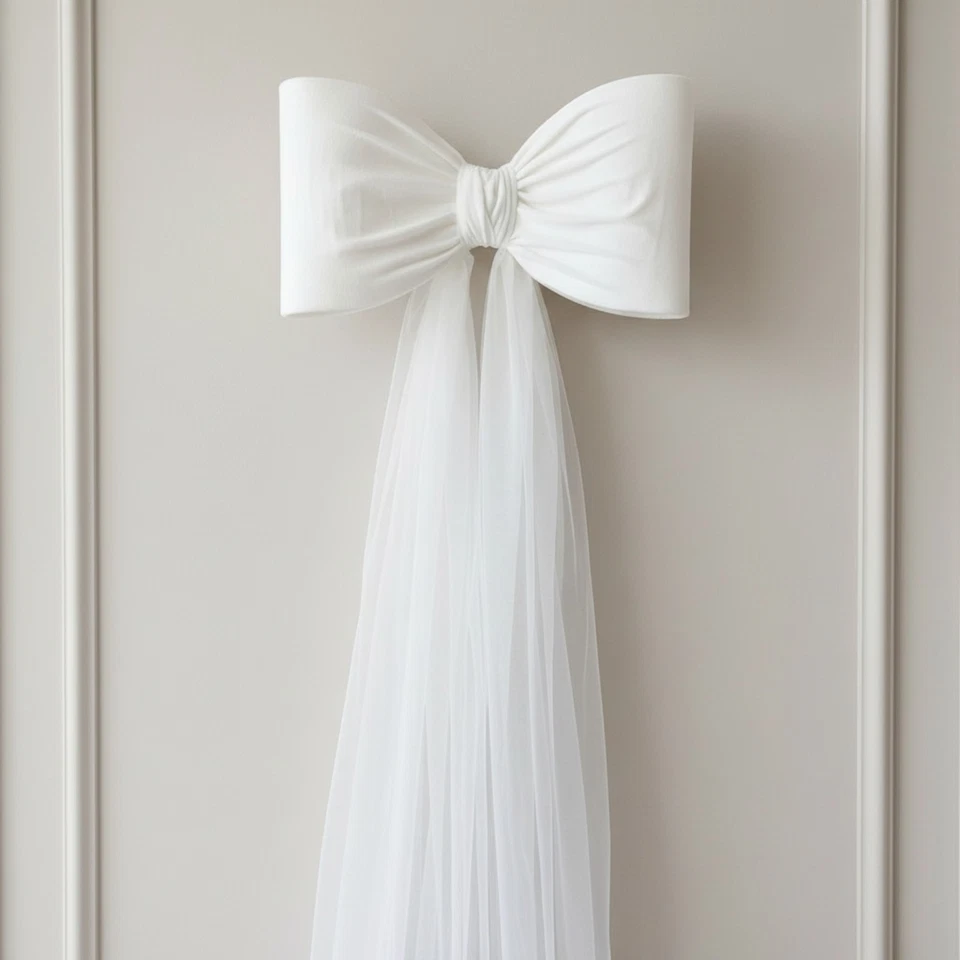 Mesh Bow with Drape White Tulle Bow Elegant for Bridal Parties - Image 2 of 4