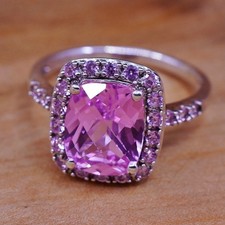 Size 8.5, vintage Sterling 925 silver handmade cocktail ring with pink crystal