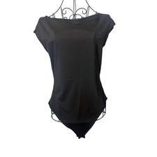 H M Womens Black Boat Neck Cap Sleeve Bodysuit - Size Medium