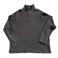 Polo Ralph Lauren Men  s Gray Quarter Zip Sweater Heather Knit Pullover Red Pony